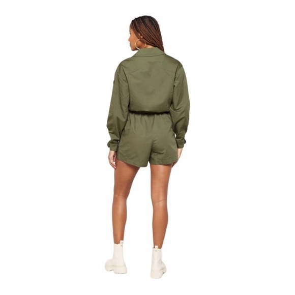 Good American Flight Romper Olive Green Utility Jumpsuit Khaki Zip Workwear S - Picture 4 of 12